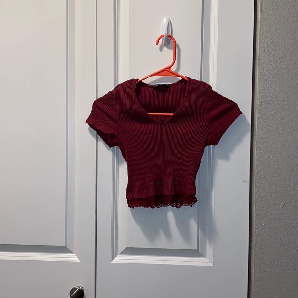 Red crop top with lace